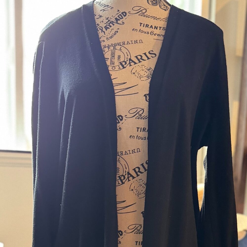 Halogen Black Long Open Front Cardigan Sweater Women’s Size L